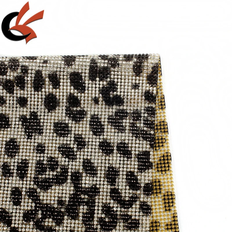 Fashion Leopard Print Black and clear Full Crystals Heat Transfer Iron on Rhinestone Mesh Sheet
