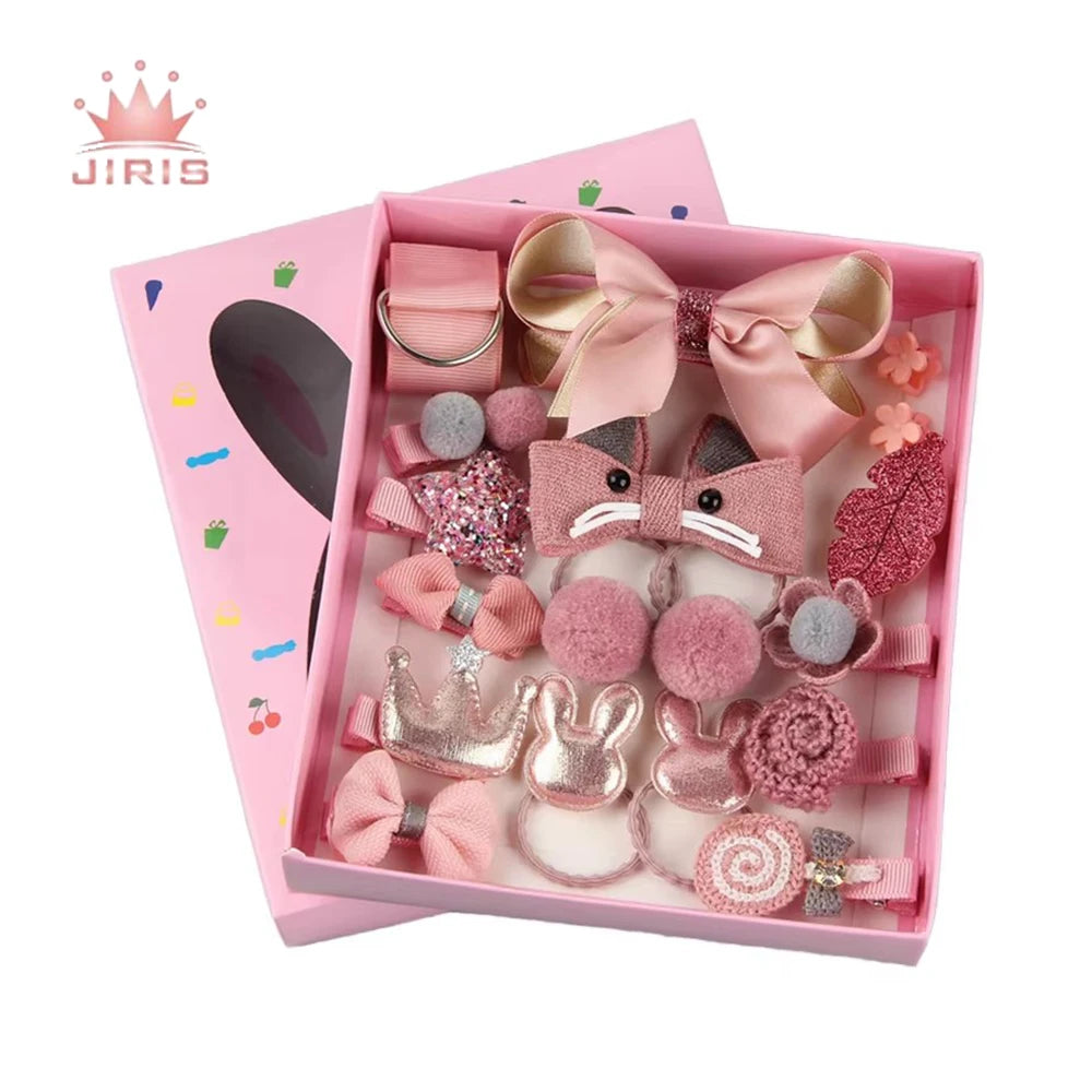 JIRIS Sweet Customized Designs Hair Clip Set Cute Girl Cartoon Headwear Bow Flower Animal Hairpin Hair Ring Kids Fabric Alloy