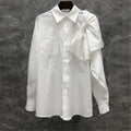 Wholesale 2025 Autumn Niche Design Sense Bow Splicing Long Sleeved Irregular Medium Length Women's Shirts