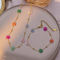 New 18k Gold Plated Tarnish Free Stainless Steel Korean Cute Pink Flower Dainty Necklace Jewelry Set for Women