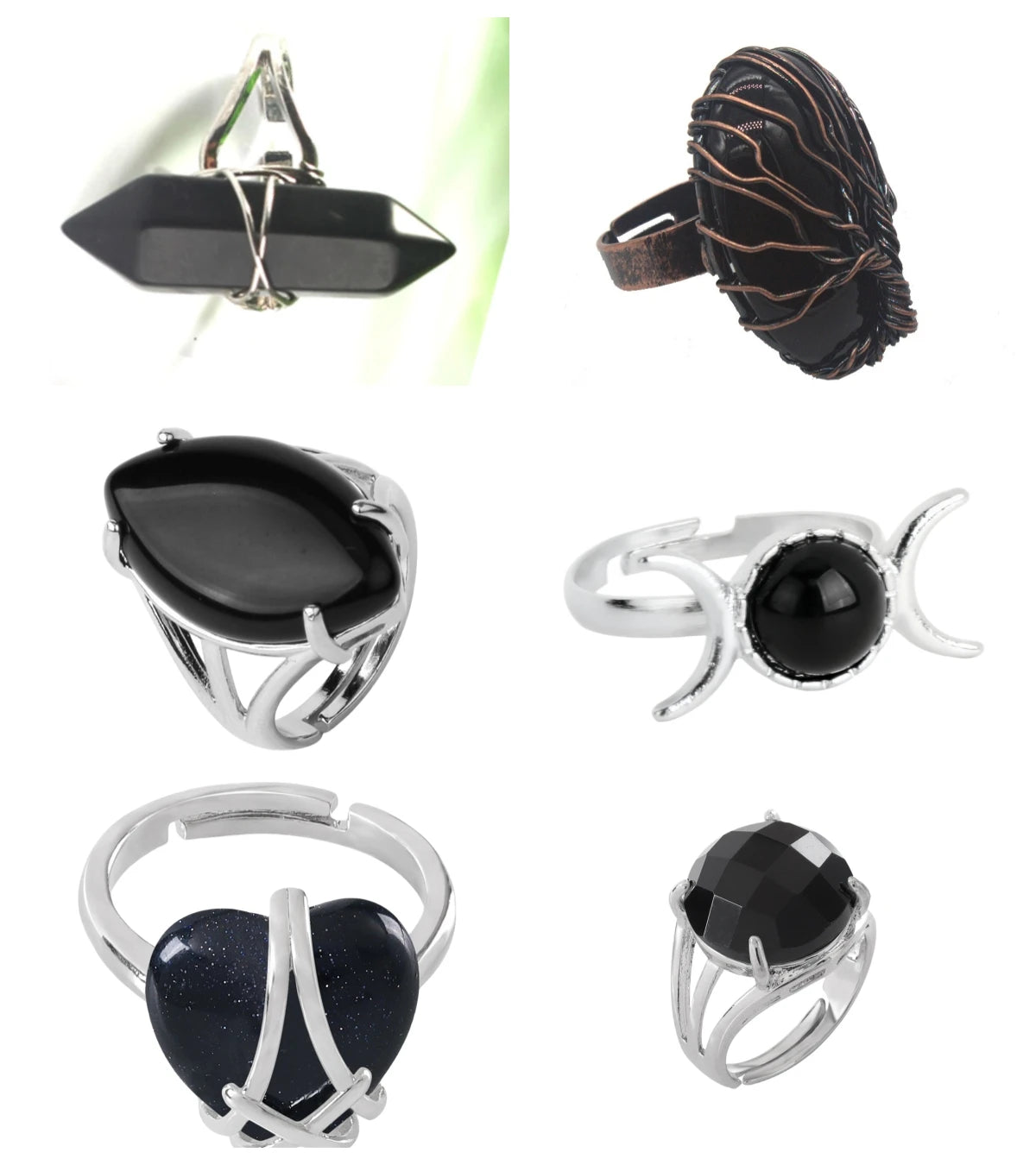 New Design Vintage Fashionable Adjustable Finger Jewelry Natural Black Onyx Stone Silver Plated Gemstone Ring