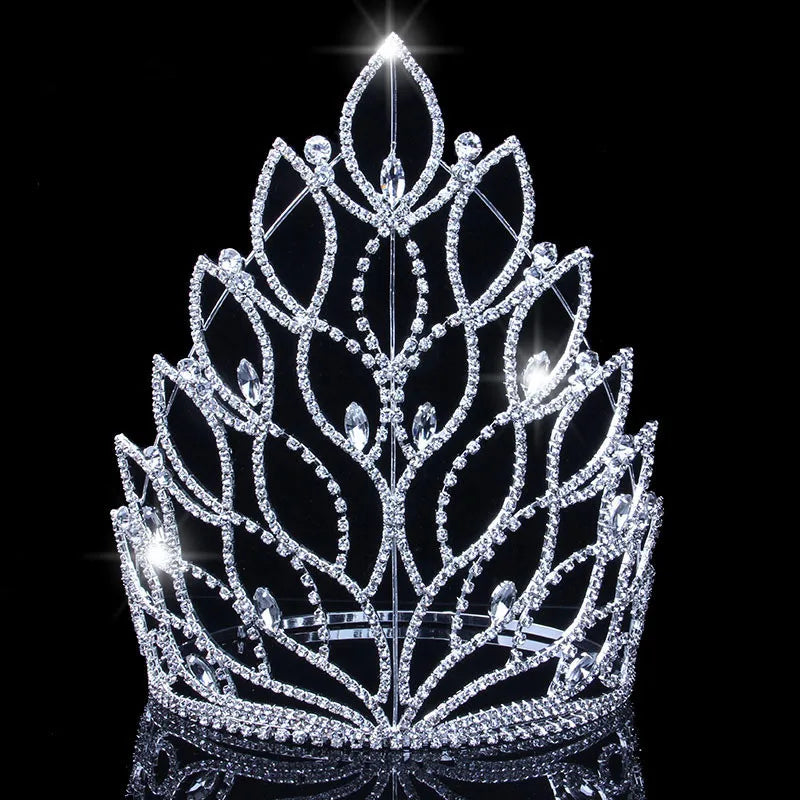 Silver Large Round Pageant Crown Rhinestone Pageant Crown