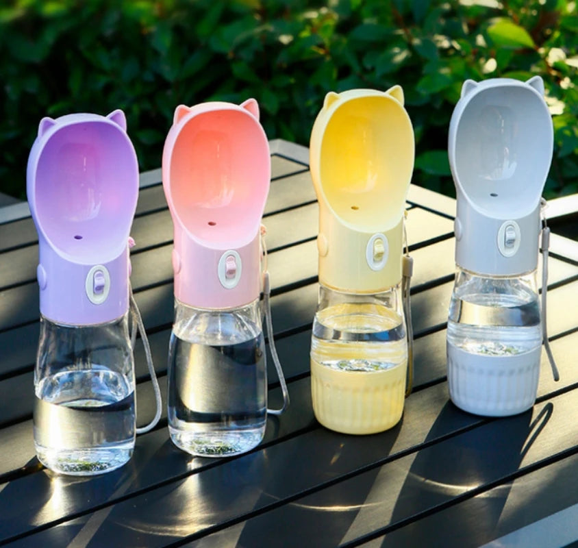 Portable Dog Cat Drinking Bottles Plastic Clear Travel Feeder Bowl Bottle 2-in-1  Cats Dogs Bottles