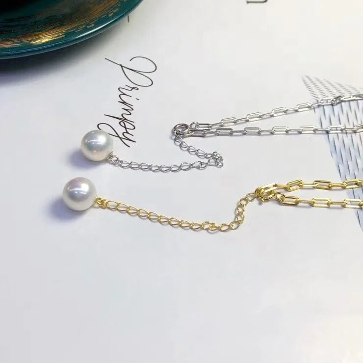 N332 7-8mm DIY Natural  Freshwater Pearl Charm Pendant Necklace Chain Accessory 925 Sterling Silver Jewelry for Women
