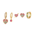 18K Gold Plate Colorful Crystal Cubic Zircon Full Diamond Rhinestone Heart Charm Earring Stud Drop Earrings Jewelry for Women