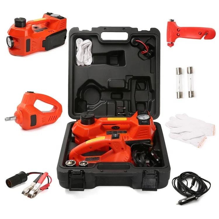 Electric Car Jack 5Ton 12V 3in1 Electric Hydraulic Jack Inflator Camping Light Emergency Escape Tool