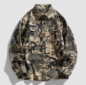 New Designer Camouflage Shirt Jacket Men Cargo Work Cotton Jacket Custom Button Loose Shirt Jacket