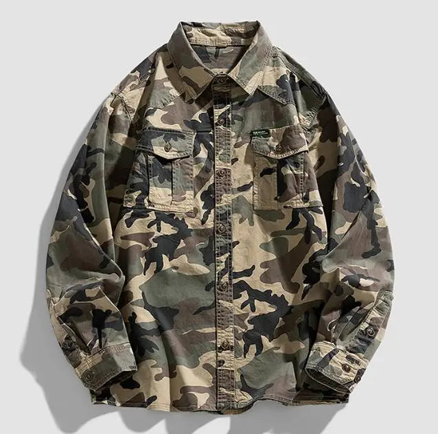 New Designer Camouflage Shirt Jacket Men Cargo Work Cotton Jacket Custom Button Loose Shirt Jacket