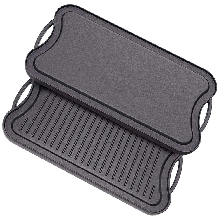 Cast Iron Plate BBQ Double-sided Grill Pan Non-stick Grill Plate Frying Cookware Roasting Pan Cast Iron Griddle