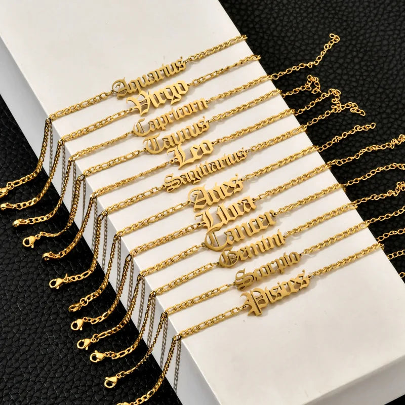 Zodiac Bracelet 18k Gold Plated Stainless Steel Vintage Zodiac Anklet Jewelry Bracelet for Personalized Women