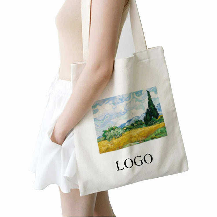 Fashion Eco-friendly Letter Medium/Large Blank Custom Printed Logo Design Cotton Canvas Embroidery Tote Bag for Women