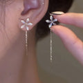 S925 Silver Needle Long Wire Tassel Earrings Zircon Flower Sweet Crystal Earrings Women