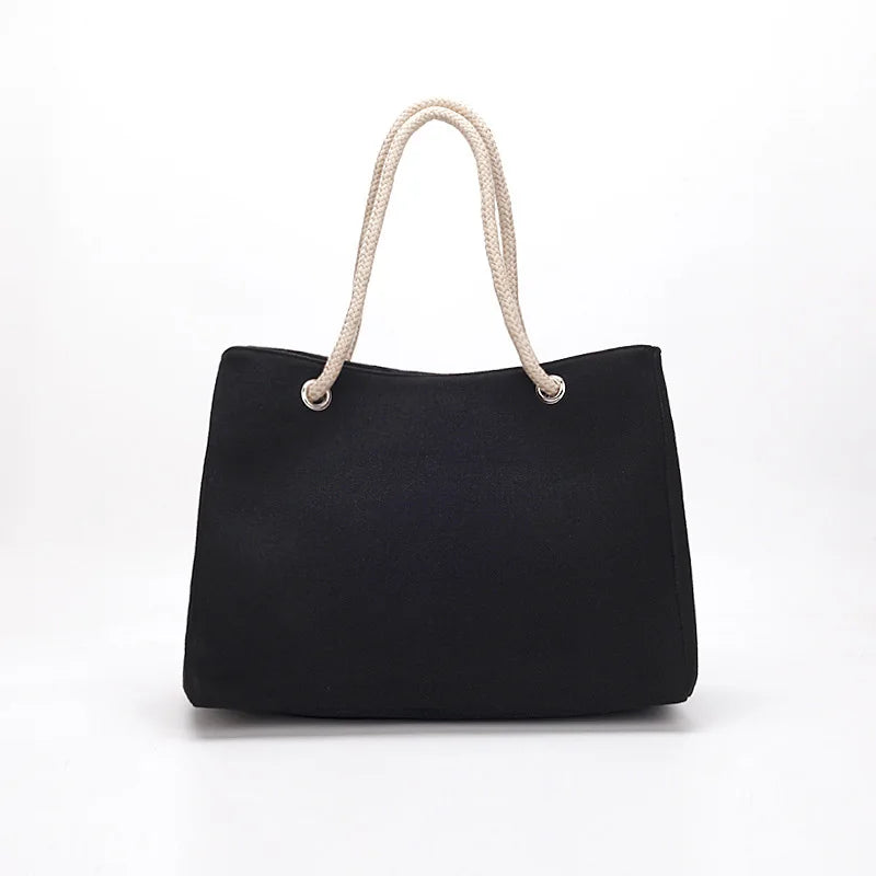 2022 Newest Tote Handbags Larger Capacity Canvas Tote Bag Outdoor Casual Hemp Rope Tote Bag with Zipper for Women