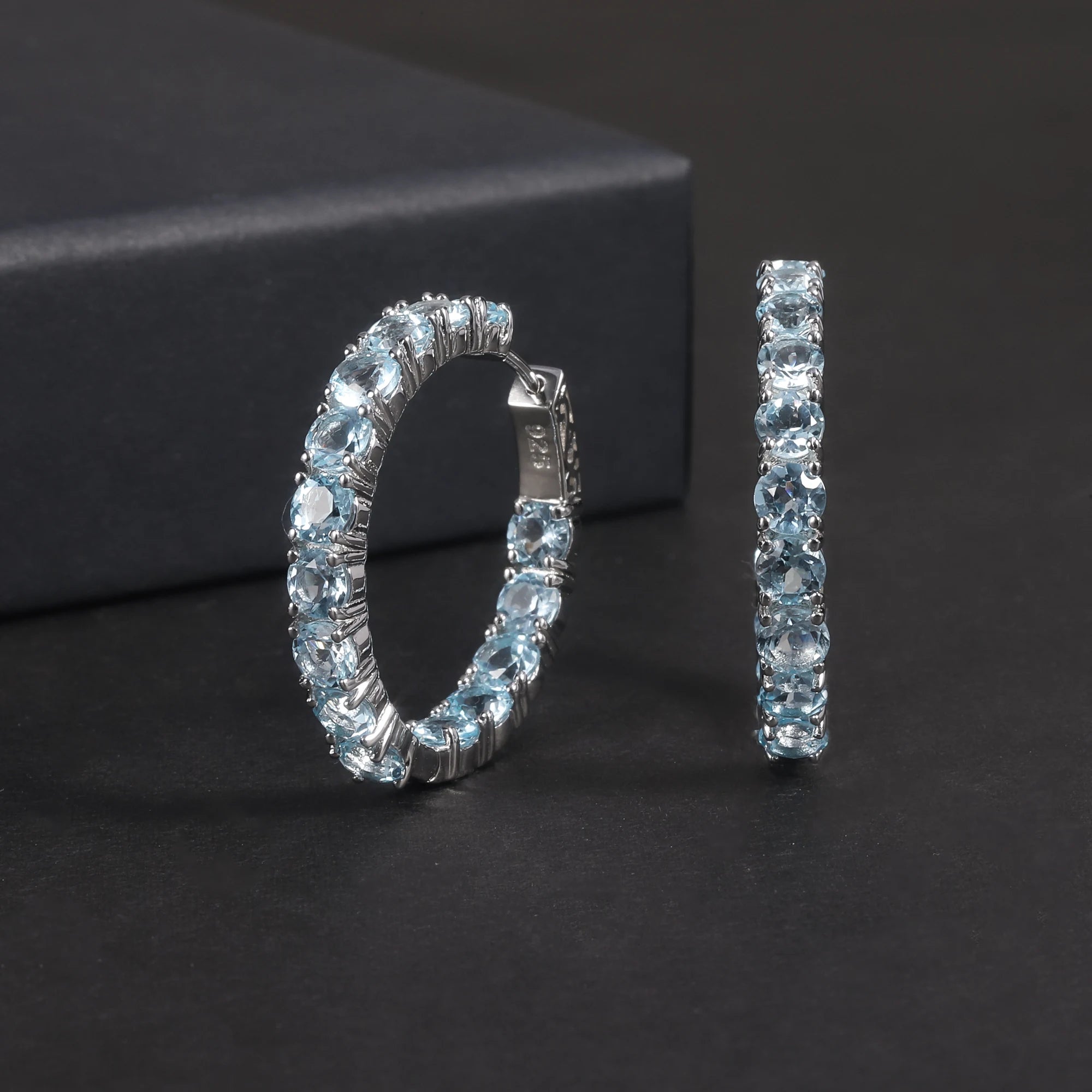 RZ0234 Abiding Jewelry Custom Fine Round Natural Sky Blue Topaz Gemstone 925 Sterling Silver Hoop Huggie Earrings