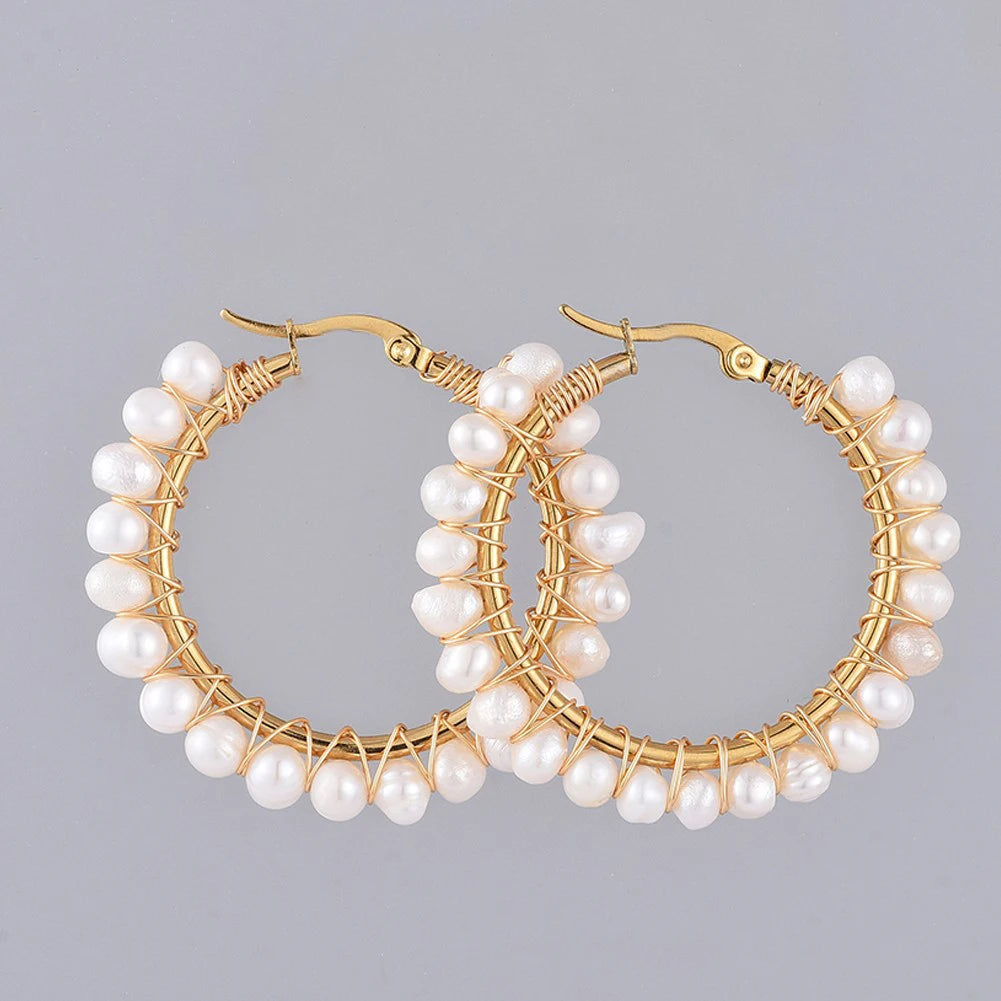 Stainless Steel Jewelry Wholesale Freshwater Pearl Hoop Drop Fashion Earrings 2023 Freshwater Pearl Earring Jewellery Bohemian