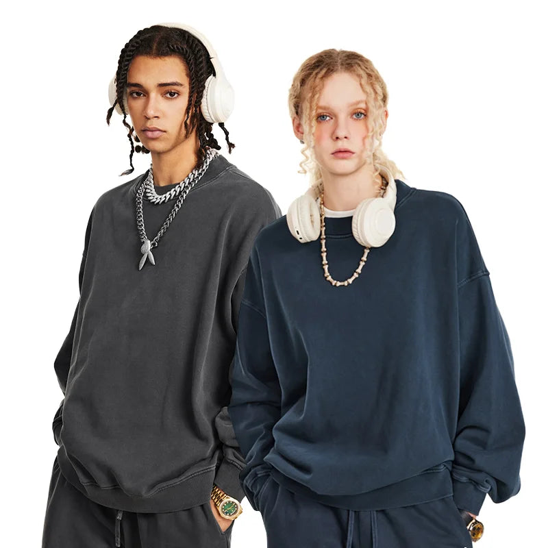 Wholesale Popular 100% Cotton Comfortable Oversized Round-Neck Men's Hoodies Sweatshirts Custom-Made Logo Heavy-Weight Fleece