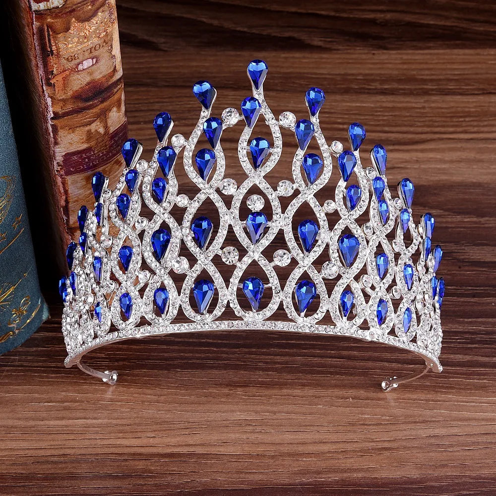 Large Luxury Baroque Rhinestone Green Crystal Silver Pageant Wedding Bride Crown and Queen's Headdress