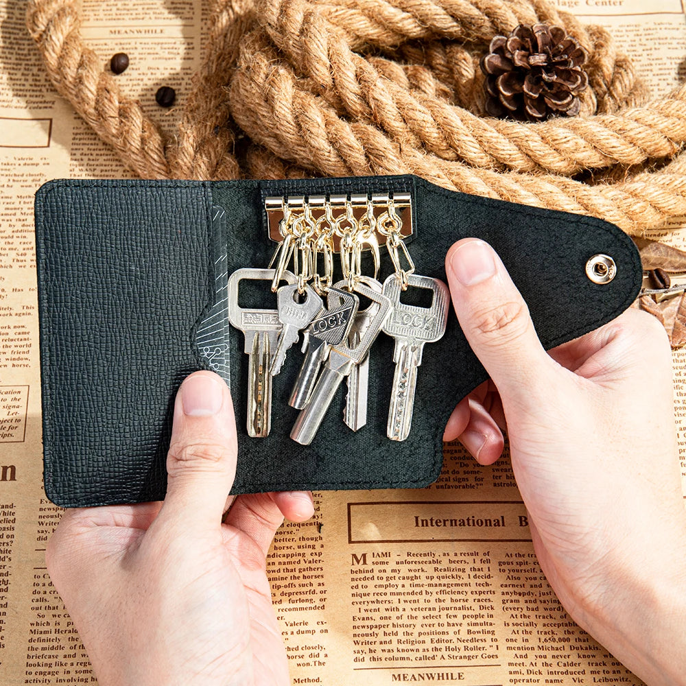 Marrant Casual Men Women Organizer Pouch Coin Purse Key Holder 6 Hooks Leather Key Case Genuine Leather Key Case Key Wallet