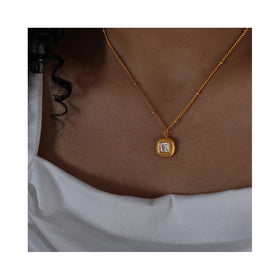 ERESI New Ins 18k Gold Plated Jewelry Tarnish Free Stainless Steel Elegant Noble Green Zircon Pendant Necklace for Women