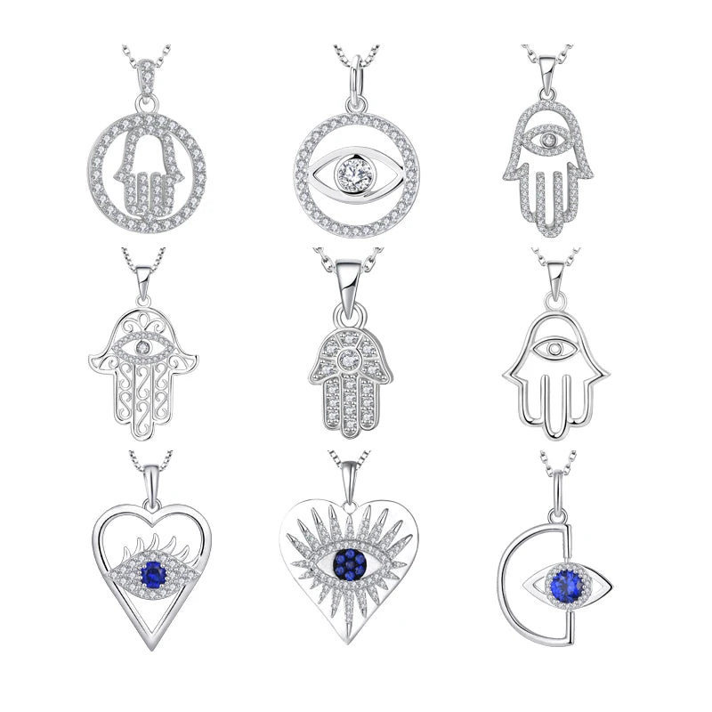 Fashion Cz Jewelry 925 Sterling Silver Hamsa Hand Eyes Pendant for Chain Pendant Necklace Charms