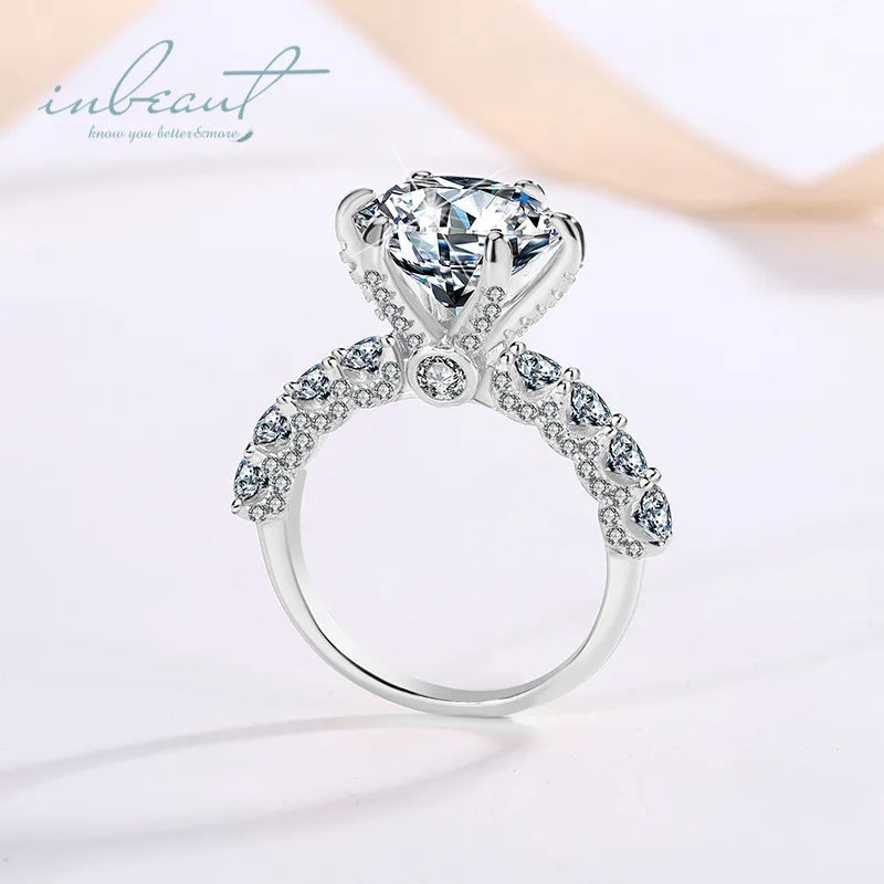 Luxury Silver 925 Original 5 Carat Brilliant Cut Diamond Test Past D Color Moissanite Wedding Ring for Teen Girls Fine Jewelry