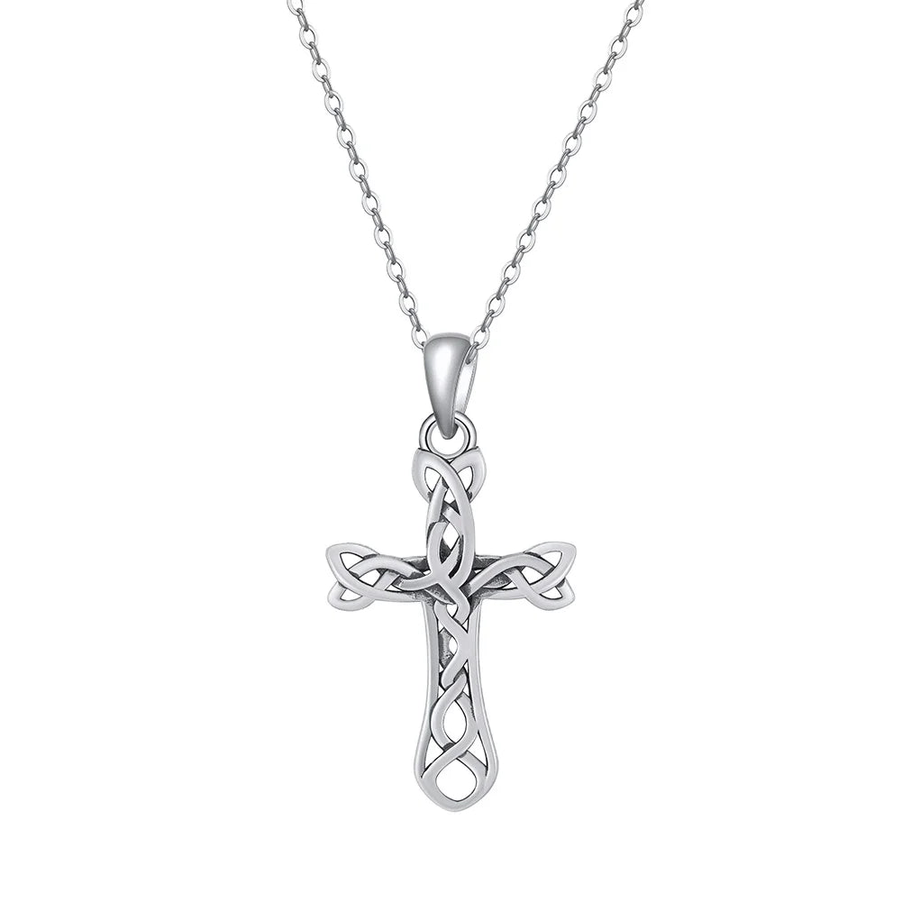 Jiangyuan 925 Sterling Solid Silver Jewelry Oxidized Knot Cross Chain Necklace Women Fine Jewelry Wholesale