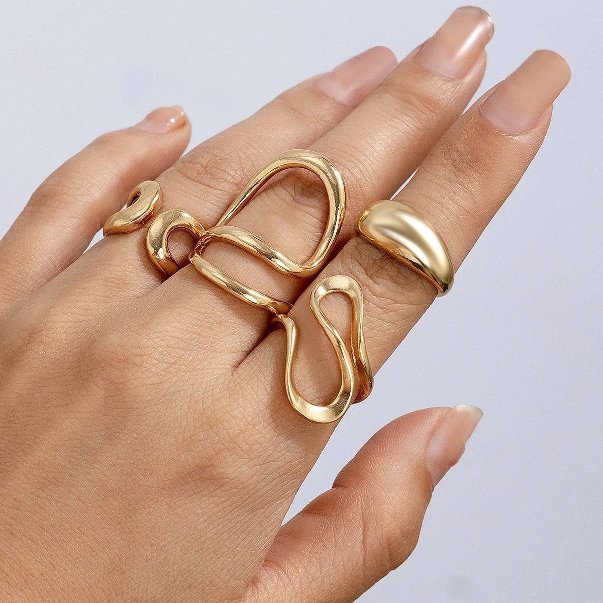 Hot-selling Alloy Classic Simple Irregular Open Ring Set Women Girls Personalized Creative Design Adjustable Stack Ring