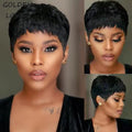 Short Human Hair Wigs Pixie Cut Straight Remy Brazilian Hair for Black Women Machine Made Highlight Color Cheap Glueless Wig