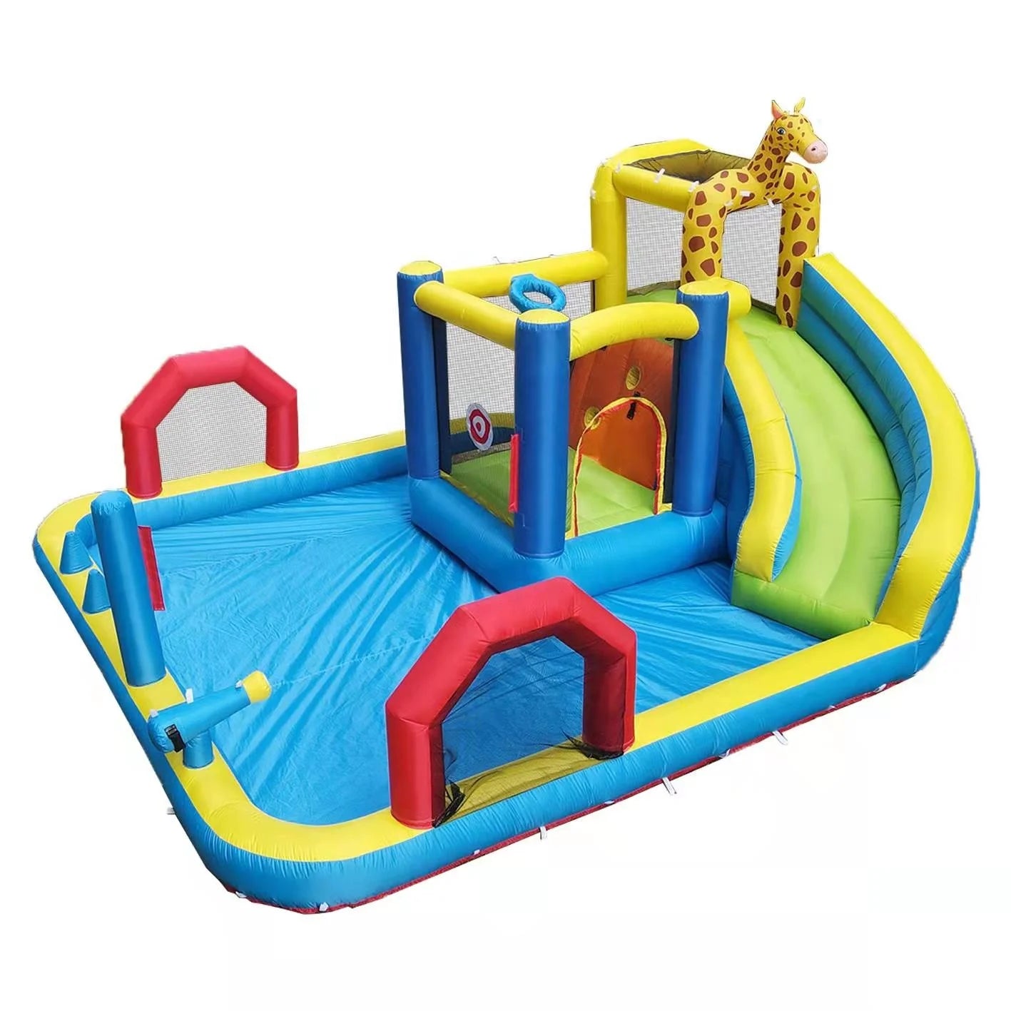 HAPPY LION Inflatable Bouncy Castle with Poolgiraffe Them Slides Backyard Inflatable Water Slide