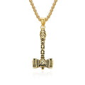 Men's Stainless Steel Norse Viking Thor's Hammer Pendant Necklace Gold Plated with Box Chain for Party Anniversary Gift