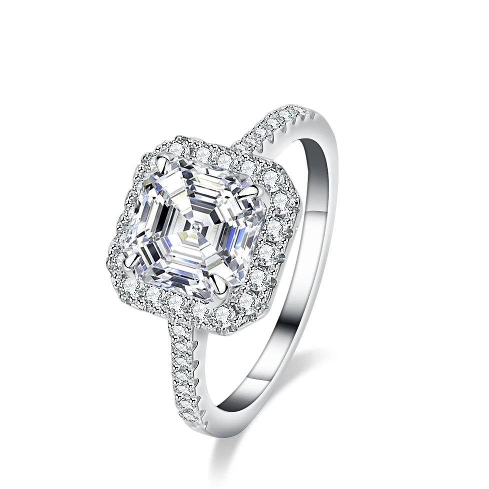 Fine Fashion 925 Sterling Silver VVS Moissanite Diamond Ring Princess Cut with Rhodium Plated Cluster Setting Luxury Jewelry