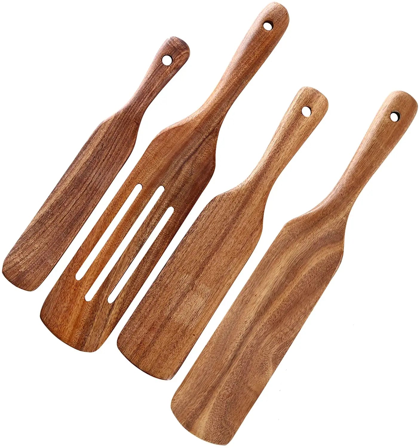 Handmade Acacia Wood Spurtles Set of 4 Kitchen Utensils Spatula for Non-Stick Cookware Durable Wooden Utensils