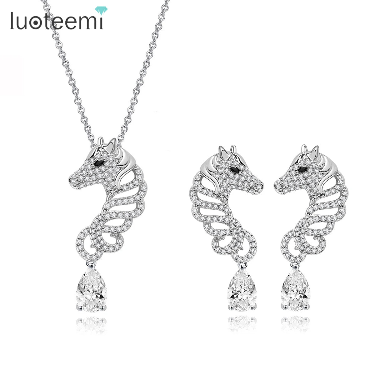 LUOTEEMI Top Accessory Tiger Pendant Erring Woman Lady Zircon Iced Out Beautiful Korean Fashion Jewelry Set