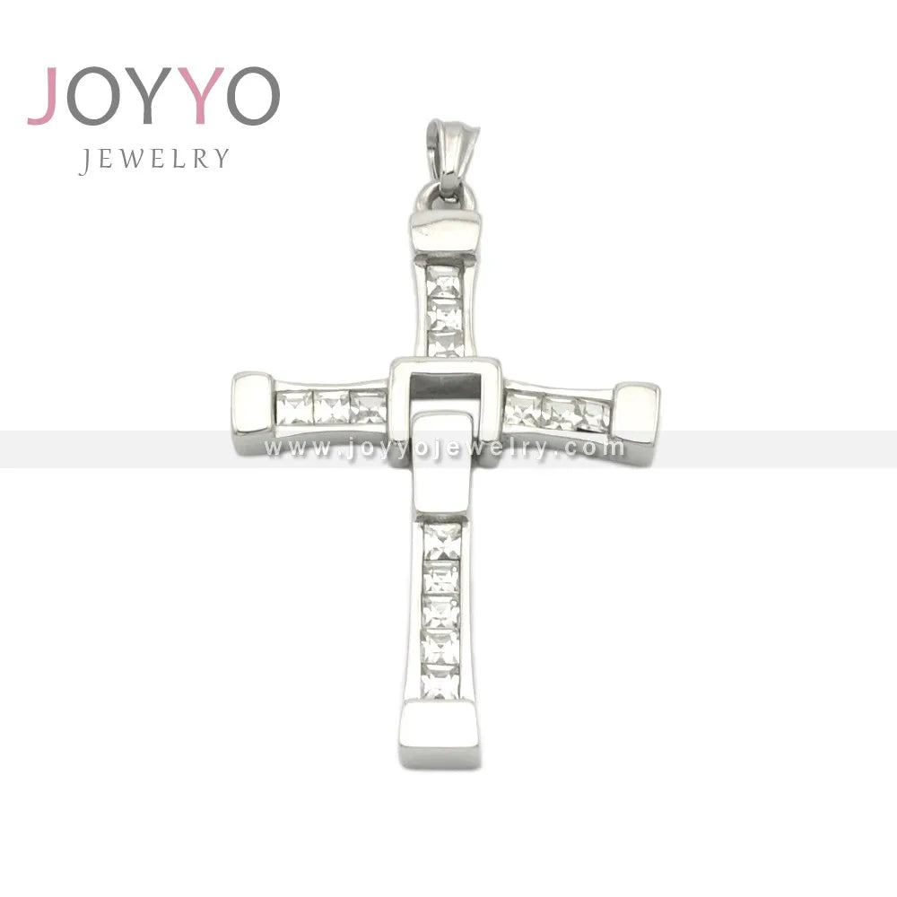 Shiny Pave CZ Cross Jewelry Stainless Steel Folding Cross Pendant Hip Hop Fashion Jewelry for Men Women