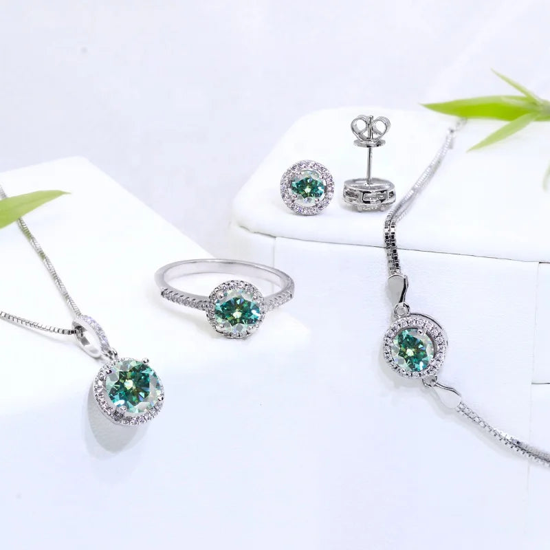 1ct Jewelry Set New Design Green Moissanite Ring Earring Necklace Bracelet Moissanite Diamond Jewelry for Wedding