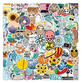 100pcs Small Fresh Cartoon Cute Waterproof Graffiti Decorative Sticker Packs for Laptop Luggage Water Bottle Skateboard Decal