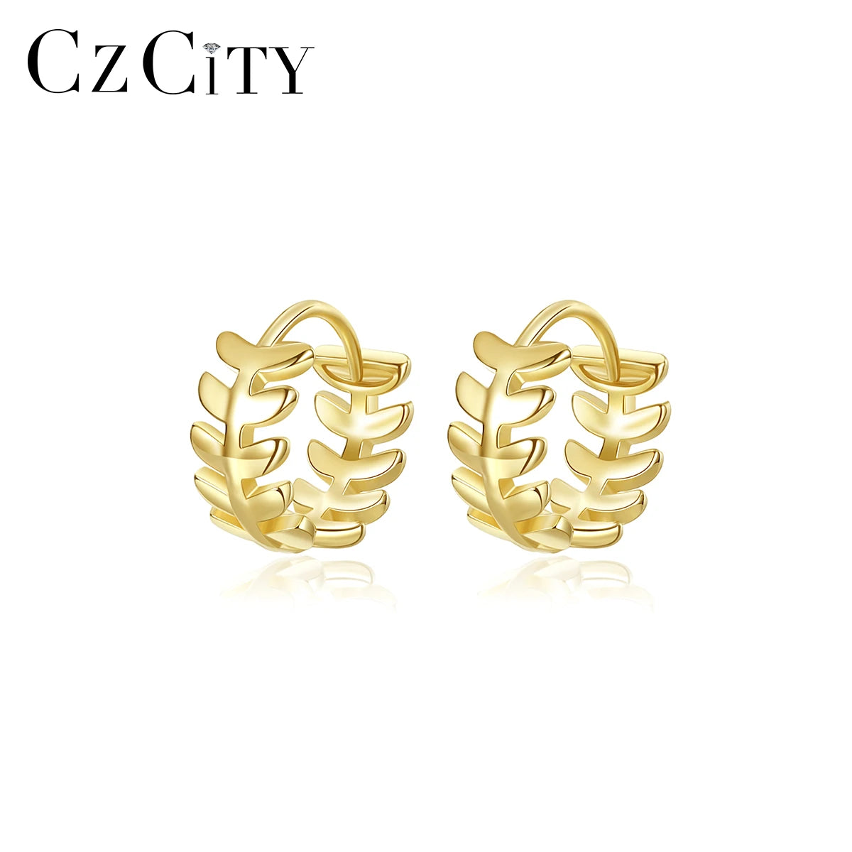 CZCITY 2026 Women Trending Leaf Gold Plated 925 Clip Earing Kid Sterling Silver Hoop Earring