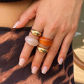 4 Pieces Cute Smooth Resin Open Metal Ring Set for Women Trendy Ladies Daily Street Stackable Finger Rings Fashion Jewelry Gifts