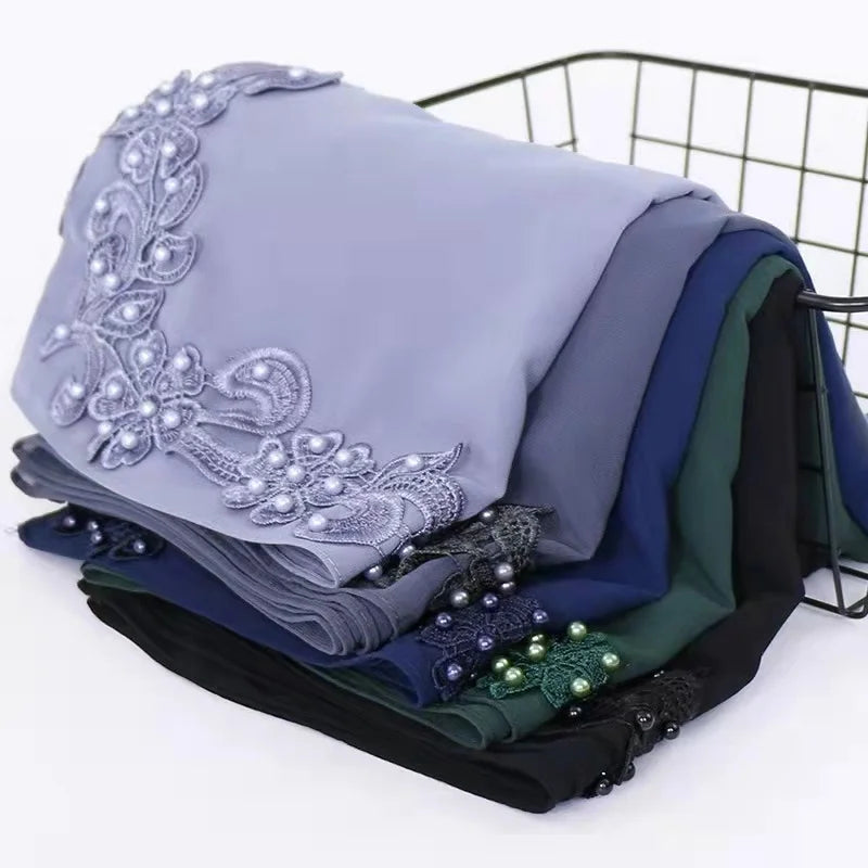 New Style High Quality Luxury Jersey Chiffon Women's Hijab Cap Newest Printed Pattern Plain Lace Design Multi-Color Spring
