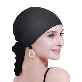 New Arrival Women Chemo Hats Stretchy Cotton Head Scarf With Tail Easy to Wear Outdoor Turban