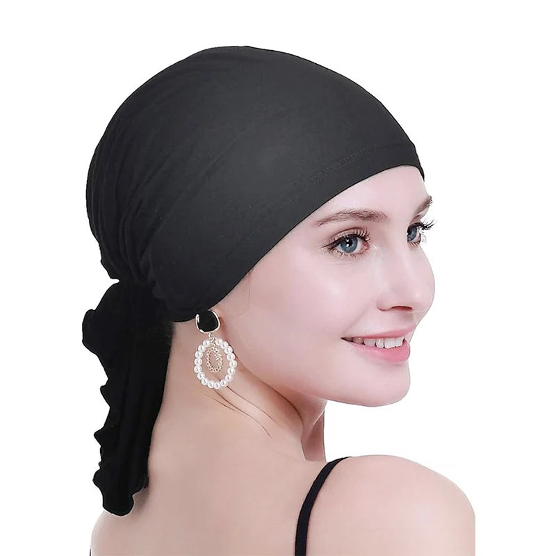 New Arrival Women Chemo Hats Stretchy Cotton Head Scarf With Tail Easy to Wear Outdoor Turban
