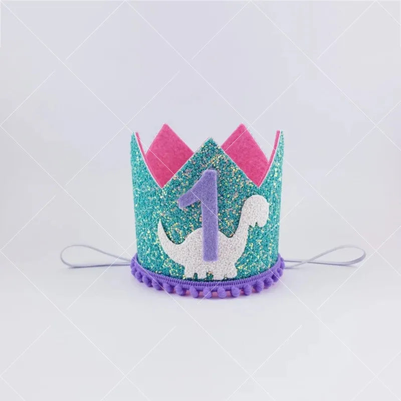 Hand-made Non Woven Fabric Baby First  Birthday Crown Hat Princess Crown With Dinosaur Pattern