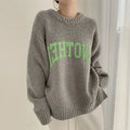 Korean Version Chic Candy Color Collar Letter Printing Cover Skin Friendly Loose Long Sleeve Thick Knit Women's Winter Sweater