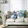 Home Decor Embroidered Blue Geometric Canvas Cotton Square Embroidery 45x45cm Cushion Cover