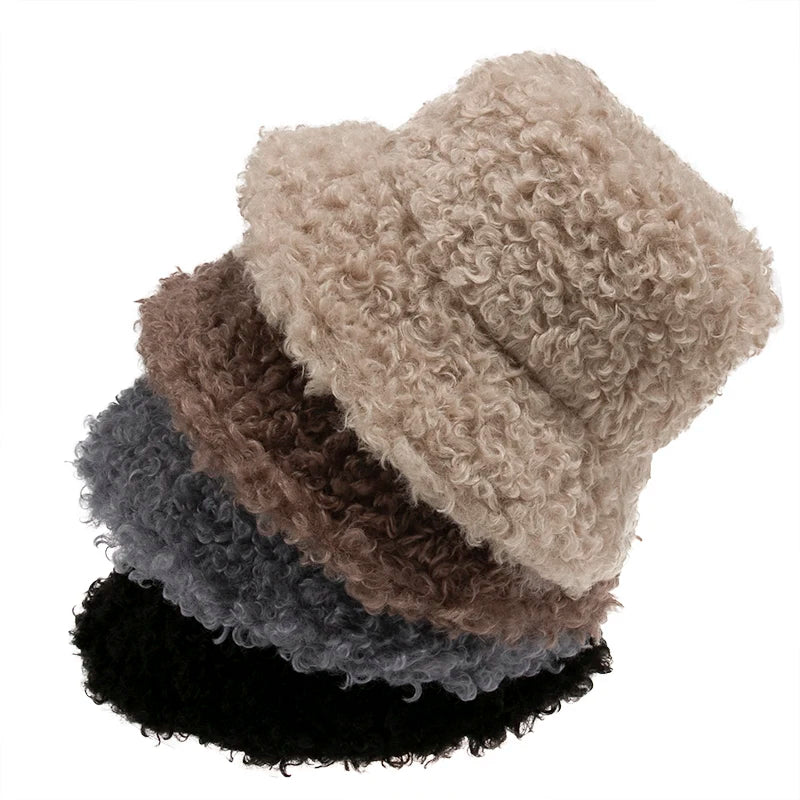 2025 Women's Outdoor Warm Bucket Hat Fluffy Fishing Cap Plaid New Style Panama Bob Fisherman Gorros MegaBDM