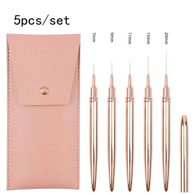 New Nail Product Nylon Hair Leather Bag Packaging White Metal Handle Nail Art Brush for Liner Nails Brush Kit