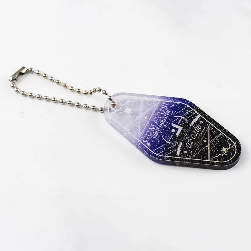 Custom Gradient Two-Sided Printed Acrylic Motel Keychain Creative Gradient Letter and Rhombus Shape Plastic From China