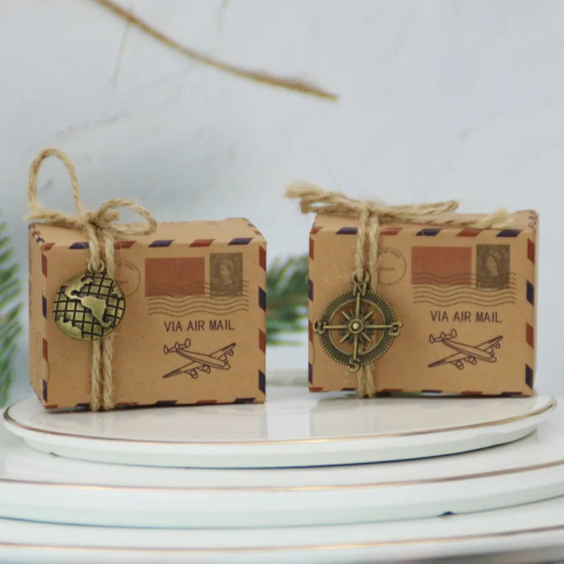 Favors Kraft Vintage Paper Candy Box Air Mail Theme Gift Packaging Boxes for Wedding Holiday Party