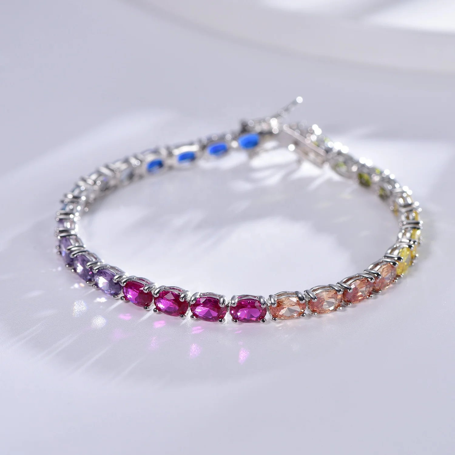 Oval Rainbow Multi Round Gem Stone Tennis Tennis Bracelet Women  925 Sterling Silver 5A CZ Crystal Moissonite Diamond Bracelet