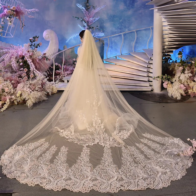 Champagne White Romantic Super Fairy Long Trailing Wedding Veil Lace Embroidery Soft Yarn Spot Wholesale
